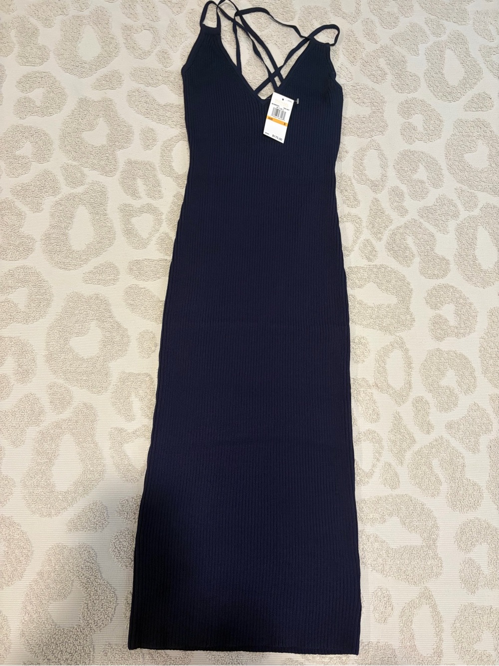 Navy Ribbed V‑Neck Strappy Maxi Dress by Michael Kors